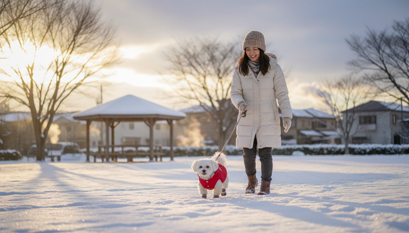 犬の散歩時間は冬だといつが最適？小型犬の防寒対策と時間帯の正解とは？